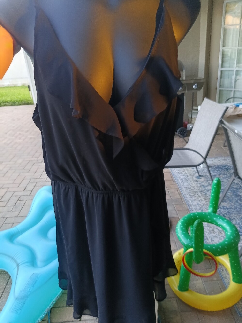 Black Ruffle V-Neck Sleeveless Dress